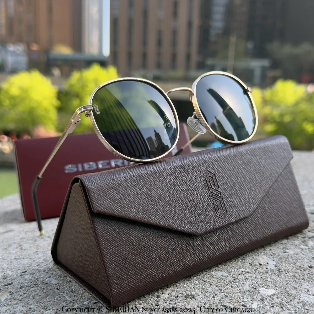 🇺🇸SIBERIAN USA Black Lenses/Gold Frame Round Retro Sunglasses